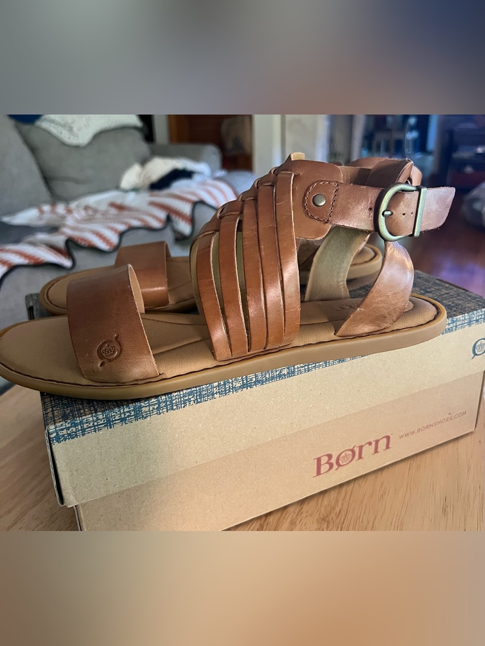 Born Tan Leather Multi-Strap Sandals